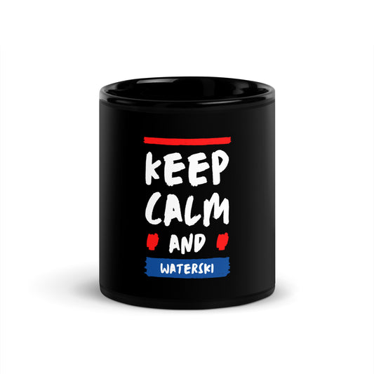 Keep Calm and Waterski - Black Glossy Mug